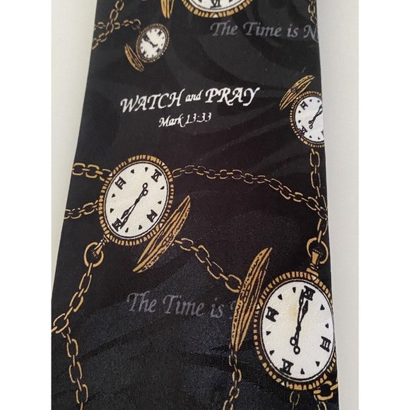 Appointed Apparel Watch and Pray Black Gold Christian Silk Tie Vintage 4" x 59" - Picture 3 of 16